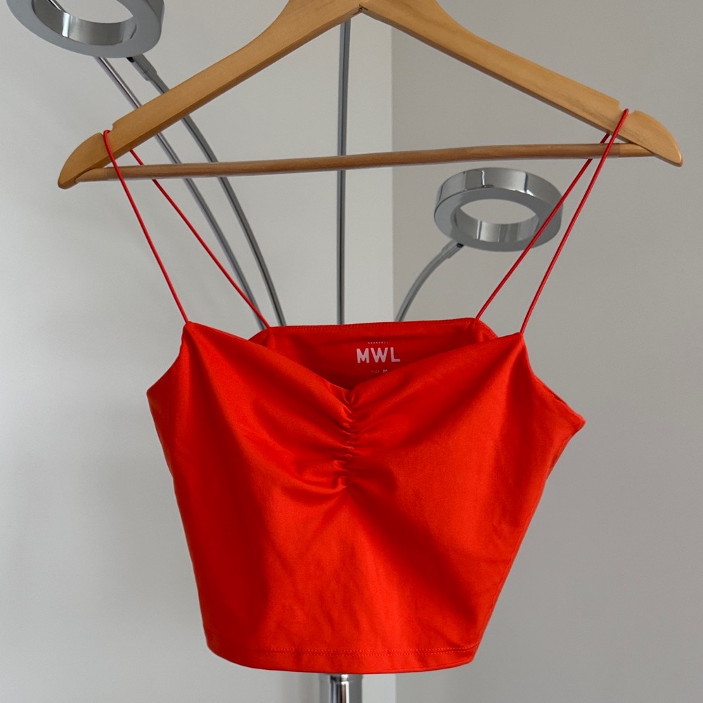 Red Spaghetti-Strap Ruched Crop Top - Picture 1 of 2